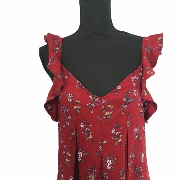 NWT En Creme Burgundy Floral Tir Back Midi Dress, Size Medium - Picture 2 of 8